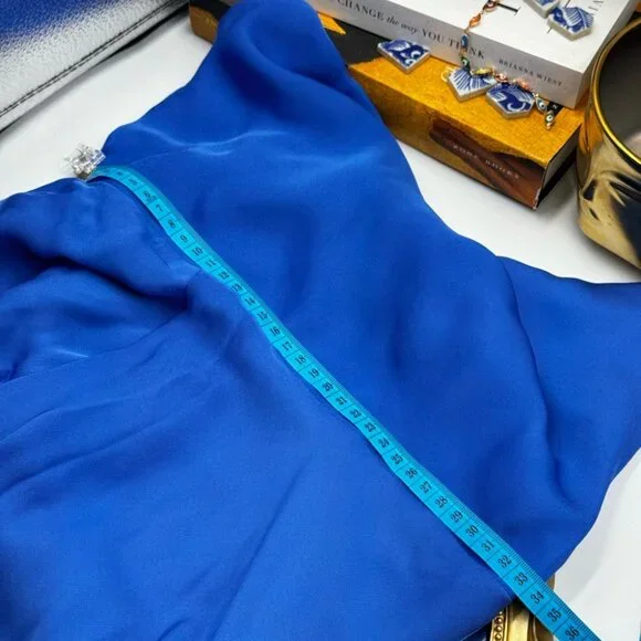 🆕 ALICE + OLIVIA 🧿 NWT Alita Spaghetti Strap Drape Asymmetrical Dress Blue Sz4 - Picture 15 of 16